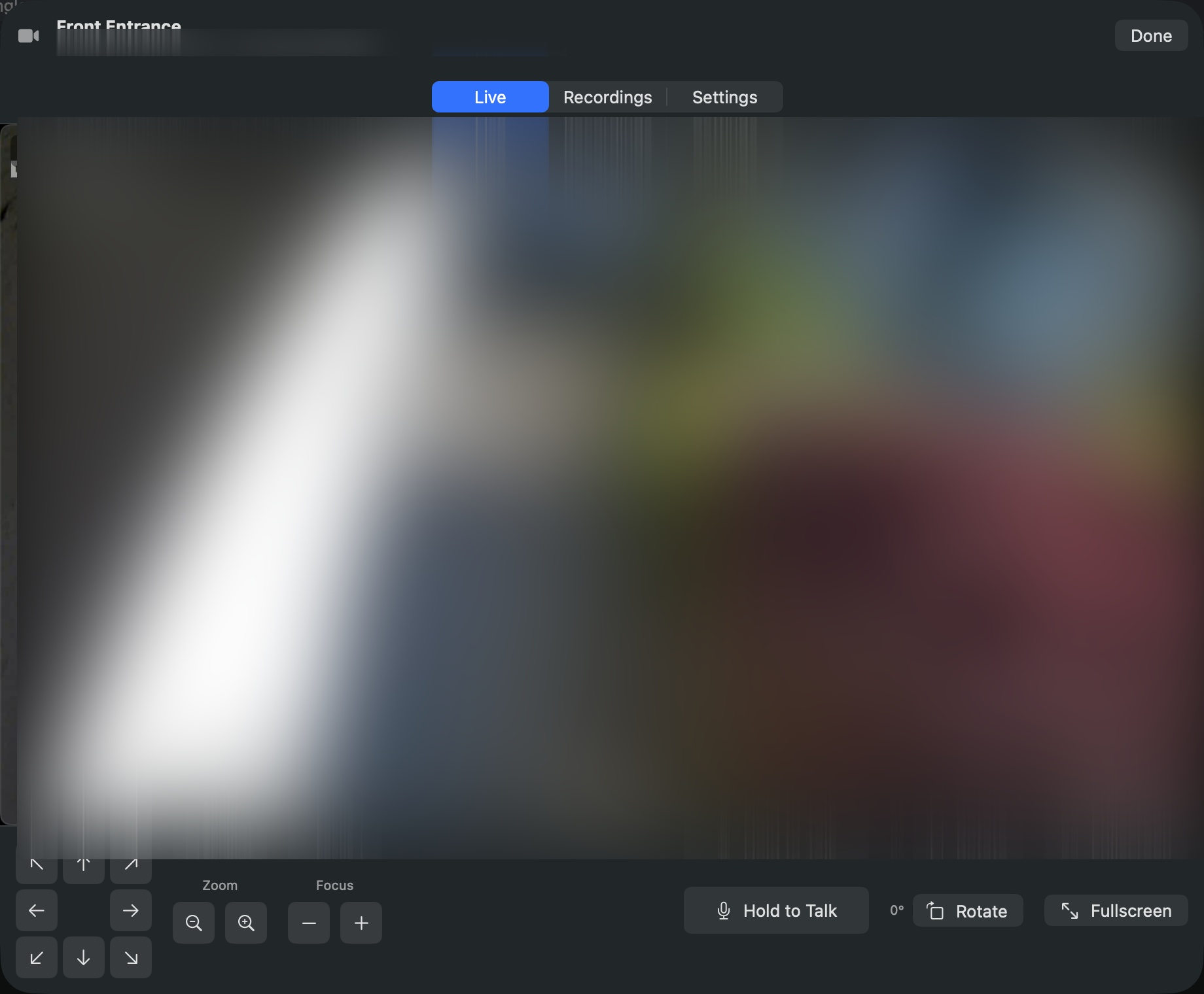 Single camera detail view with PTZ controls